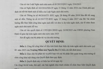 TRƯỜNG MẦM NON NGUYỄN DU CÔNG KHAI KẾ HOẠCH THỰC HIỆN CÔNG TÁC THU CHI CÁC KHOẢN DỊCH VỤ PHỤC VỤ, HỖ TRỢ HĐGD NĂM HỌC 2025 – 2026