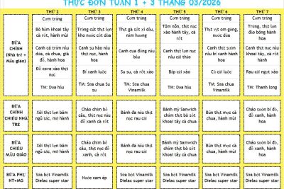 Trường mầm non Nguyễn Du công khai thực đơn tháng 3/2026